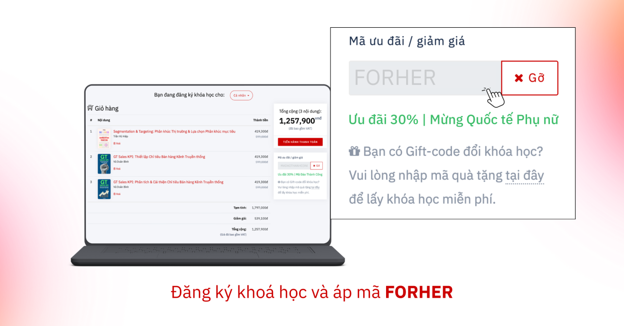 Mừng Quốc tế Phụ nữ: Ưu đãi 30% tất cả khoá học