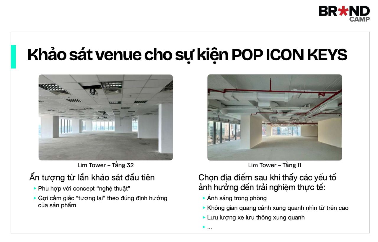 Ví dụ khảo sát venue cho sự kiện POP ICON KEYS