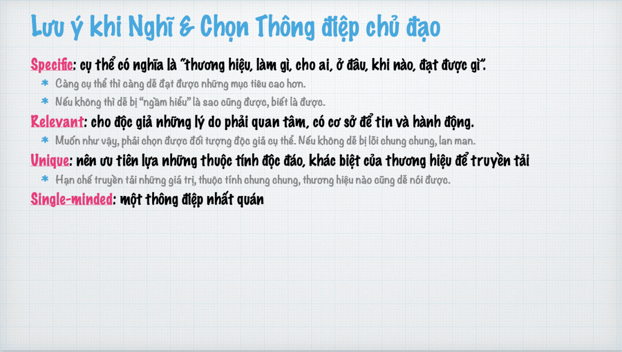 Lưu ý khi Nghĩ và Chọn Thông điệp chủ đạo